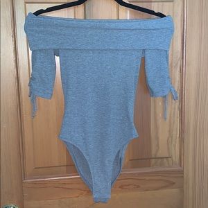 Grey top shop off the shoulder body suit
